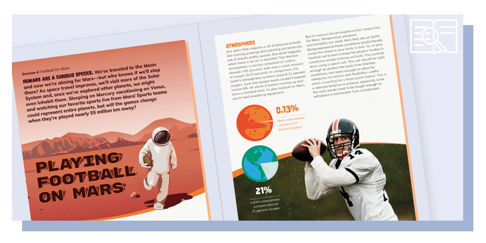 Screenshot of Twig Book featuring story about playing football on Mars
